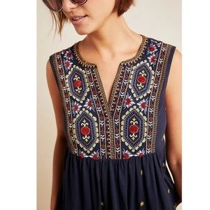 Anthropologie Emelia Embroidered Peplum Top